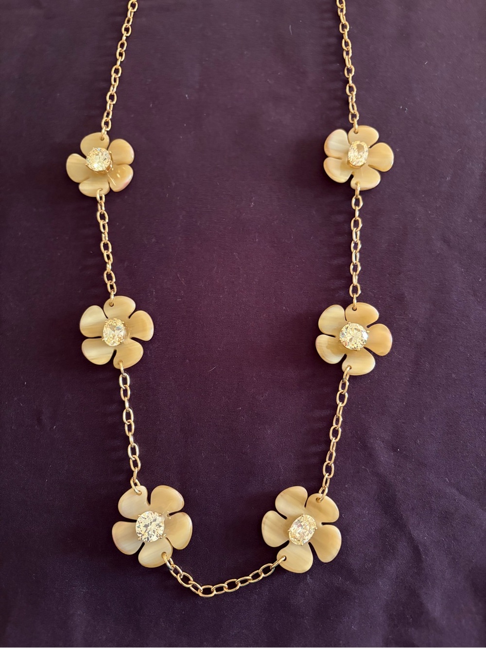 Tory Burch Gold Floral Station Necklace with Crystal Centers